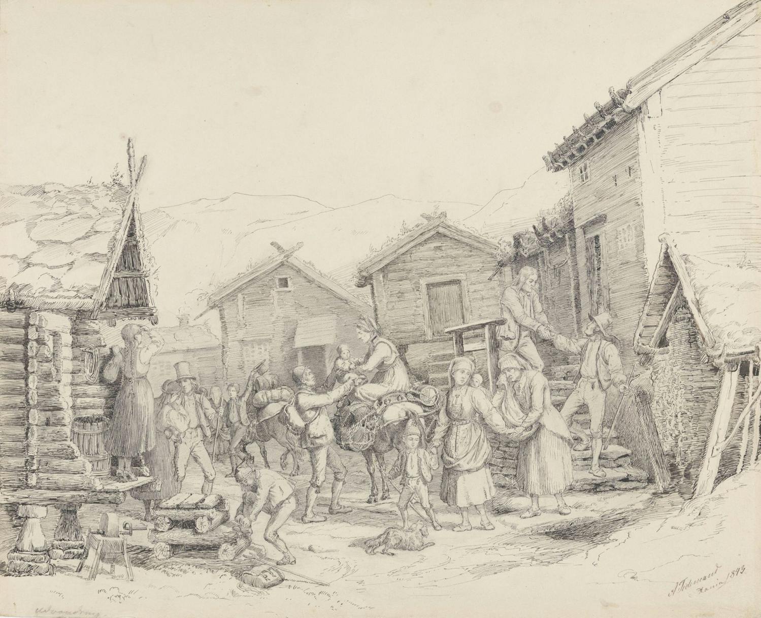 Utvandring. Teikning. Adolph Tidemand